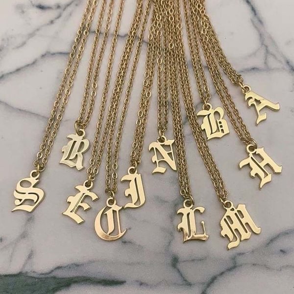 Initials Necklace Custom Letter Necklace For Women Stainless Steel Gold Chain A-Z Letters Old English Font Chain Christmas gifts