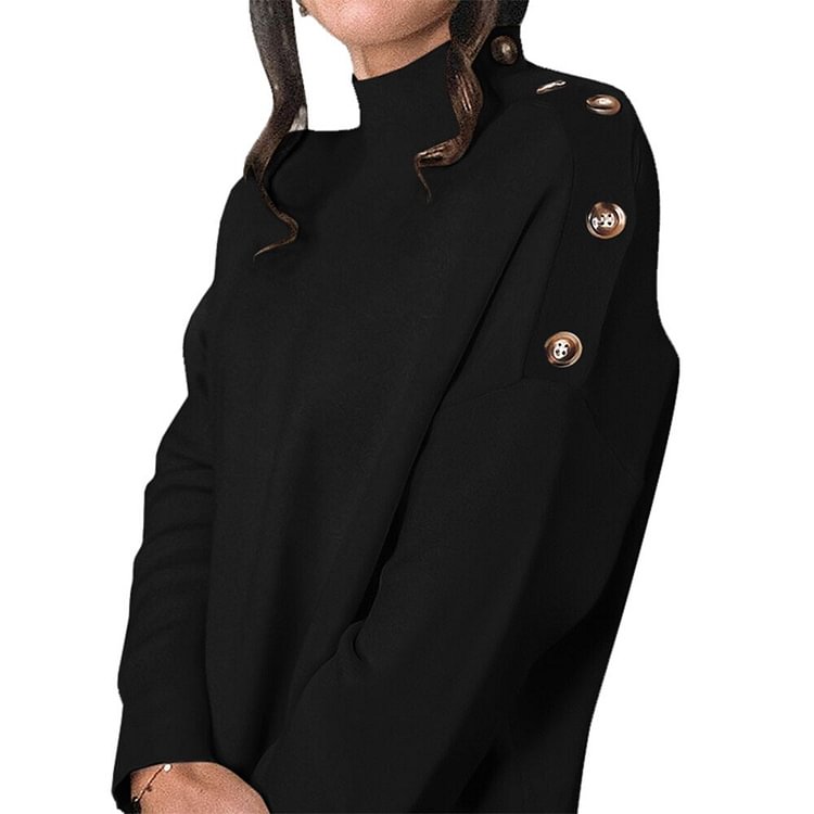 Fashion Turtleneck Button Pullover Women's Single-breasted Sweater Long Sleeve Knitted Winter Loose Solid Color Autumn Tops - BlackFridayBuys