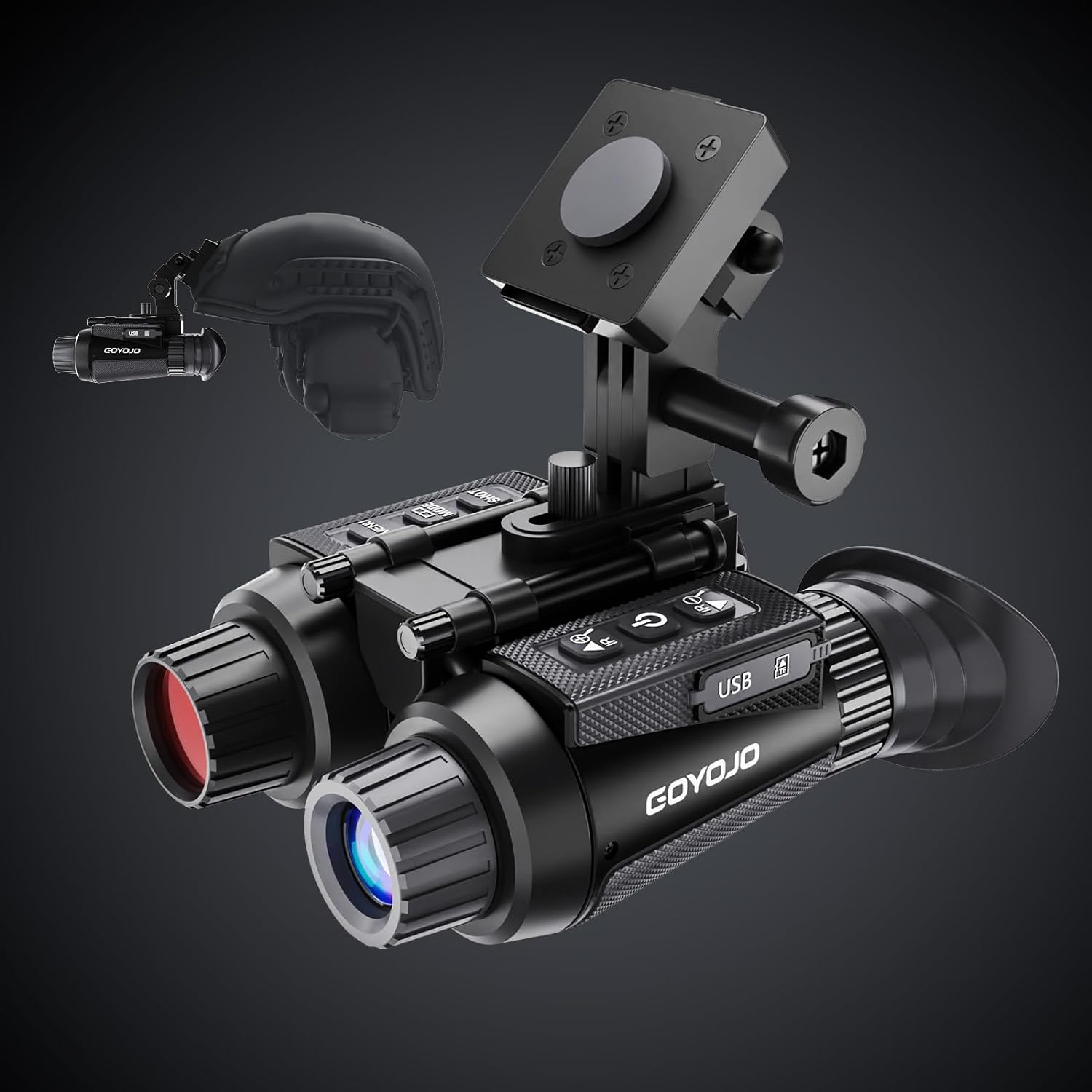 BekinTek Dual Eye 3D View Helmet Mounted Night Vision Binoculars Head Mountable Goggles Rechargeable Optics Telescope IR Full Dark Observing Adjustable Pupil Distance 7x Infrared 8x Digital Zoom 4K Video 36M Photo Independent Diopter Adjust 4 Color Effect 18