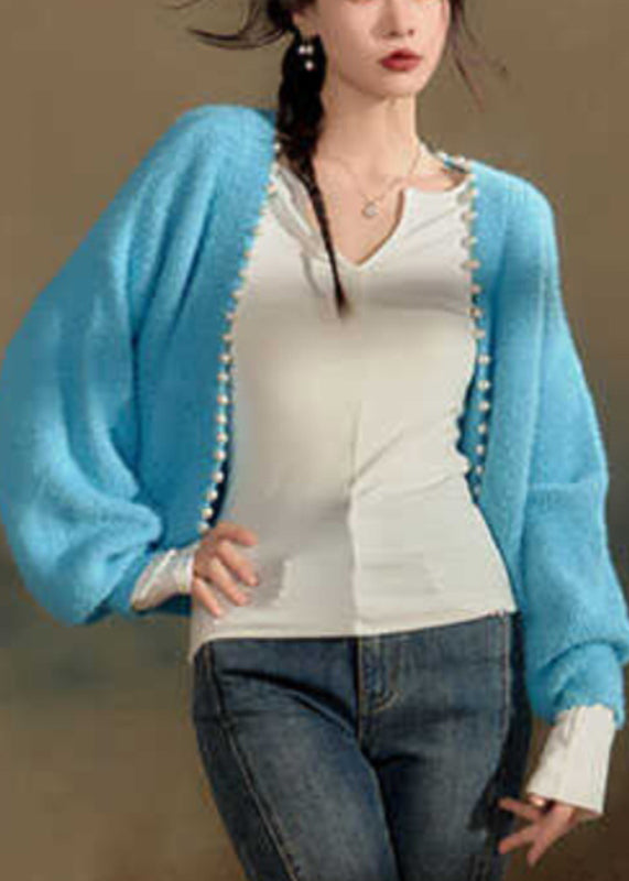Italian Green Patchwork Knit Cardigan With Floral Tulle Sleeves V Neck For Women Autumn Wavlynn main image 0