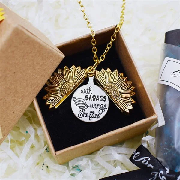 With Badass Wings She Flies Sunflower Necklace