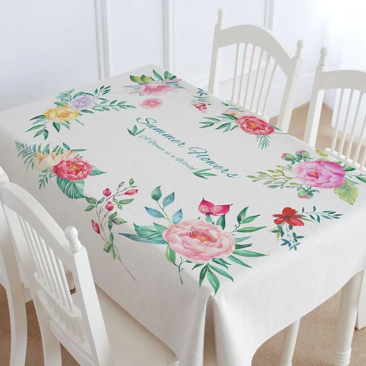 Summer Flower Pattern Casual Printed Tablecloth