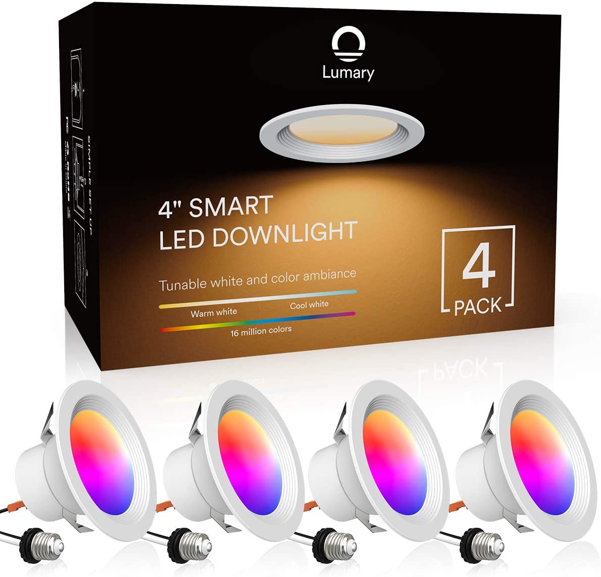 Lumary inch Smart LED Recessed Light Wi-Fi LED Downlight RGBWW Can Lights  Music Sync Simple Retrofit Installation Compatible with Alexa Google  Assistant 9W 810LM (4 in WiFi Pack)