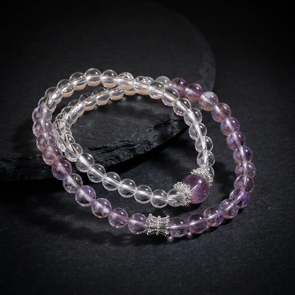 JiStones Ethereal Amethyst & Clear Quartz Double-Layer Bracelet | Handcrafted Healing Jewelry for Her Ethereal Amethyst & Clear Quartz (Double Layer)