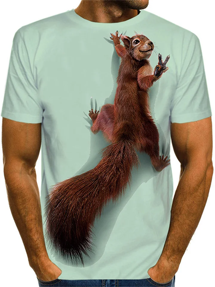 Summer Short-sleeved T-shirt Men 3D Digital Printing Cute Squirrel Men Round Neck Loose T-shirt-JRSEE