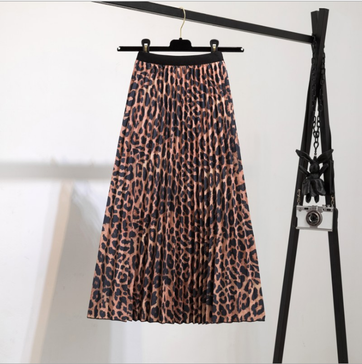 Comstylish Fashionable Retro Leopard Print Pleated Skirt