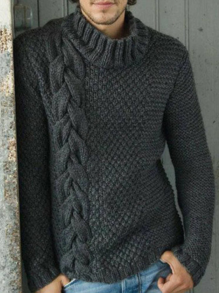 Single Twist Pattern Men's Turtleneck Sweater