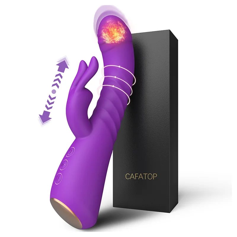 Heating Rabbit Vibrators Vagina G Spot Clitoris Nipple Dual Stimulator Massager Dildo - Rose Toy