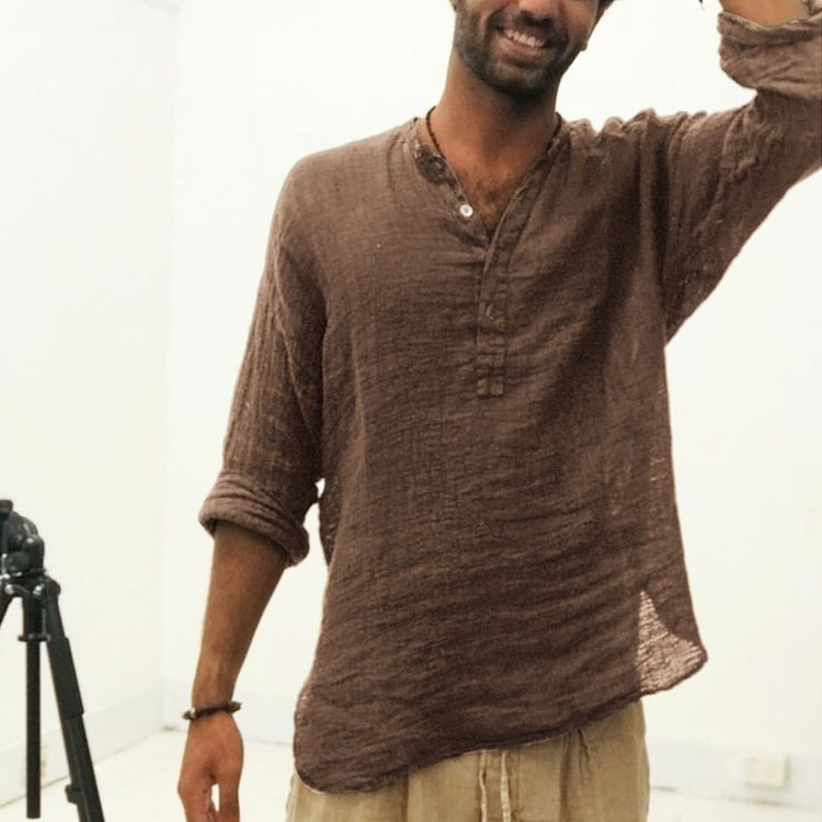 Men's Linen Holiday Linen Long Sleeve Shirt