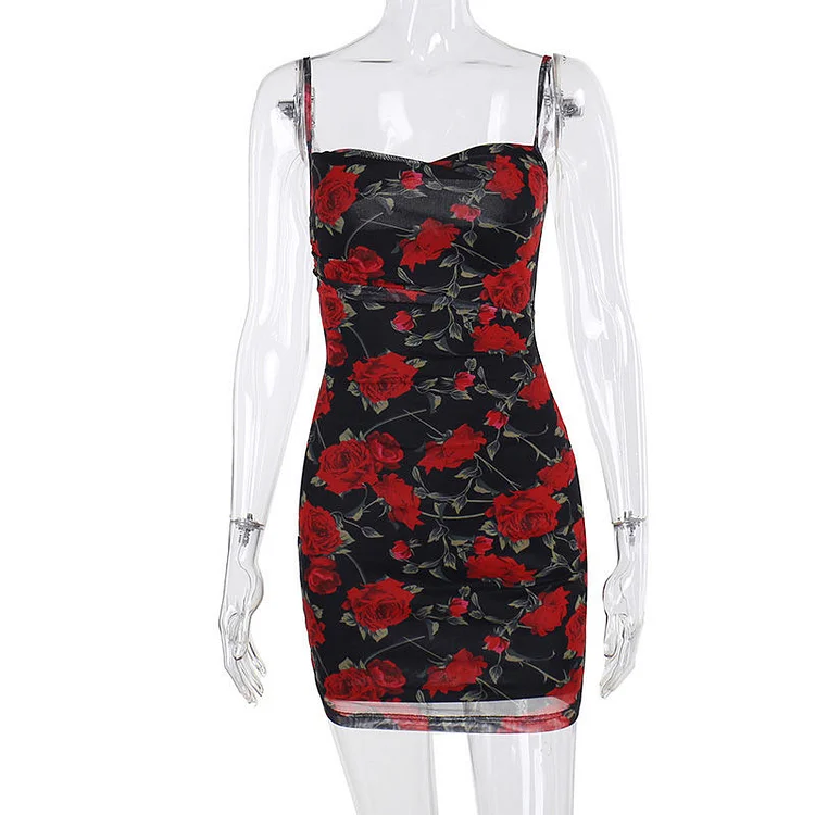 OMG style printed suspender dress, ins new high waisted slimming sexy wrap buttocks floral skirt trend_ ecoleips_old