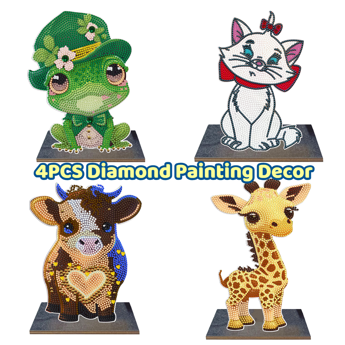 4pcs DIY Diamond Painting Keychains - Cup Animals