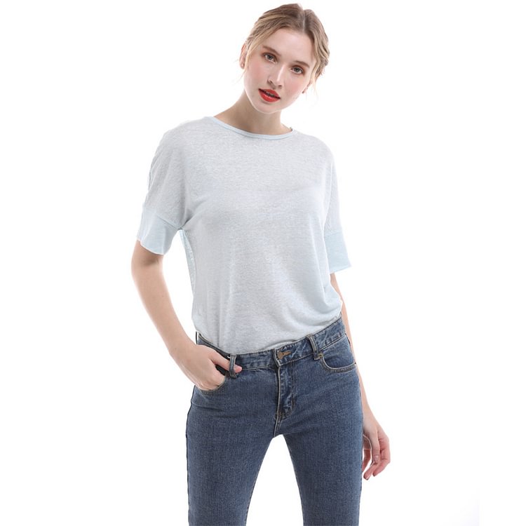 Linen T-shirt With Slit Bottom-ChouChouHome