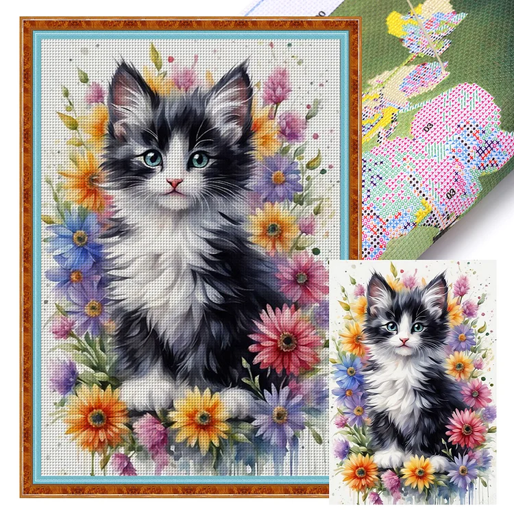 【Huacan Brand】Watercolor Cow Cat 11CT Stamped Cross Stitch 40*60CM