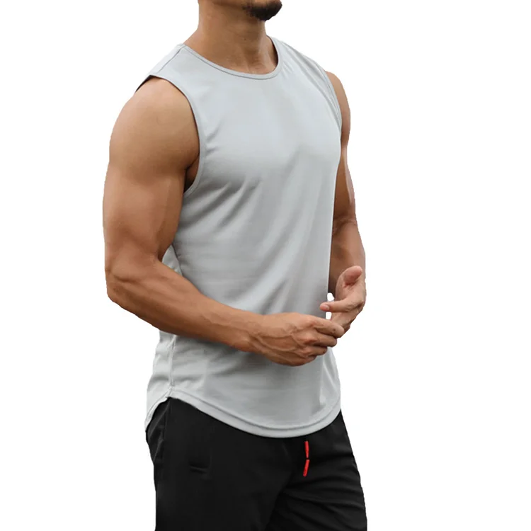Men Sports Tank Top Summer Breathable Sleeveless Round Neck Solid Color Tops