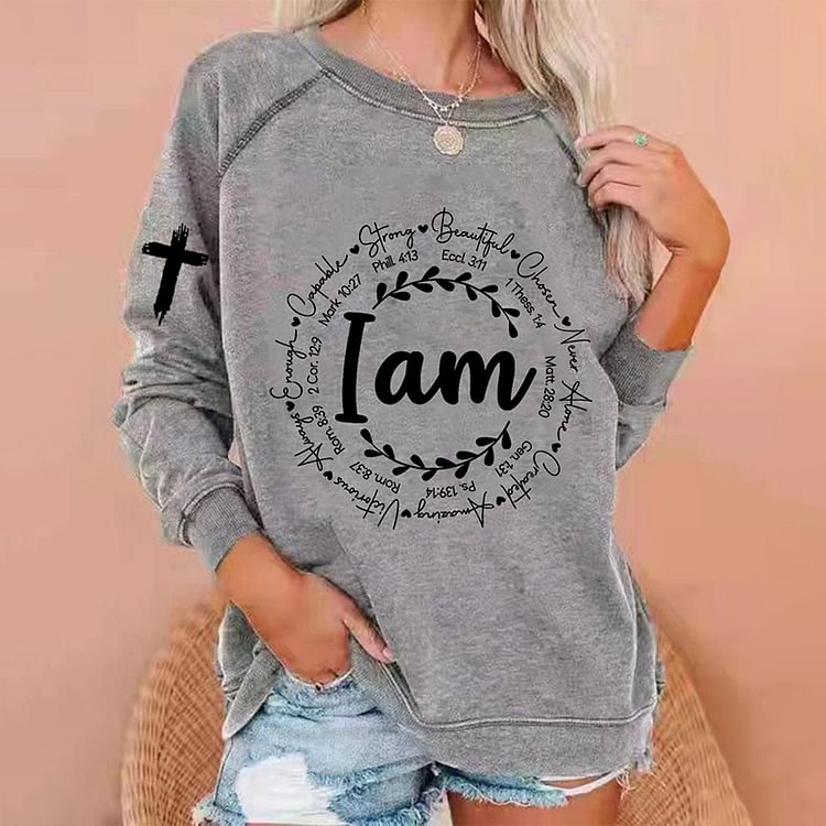 Comstylish Faith I Am Enough Cross Print Sweatshirt