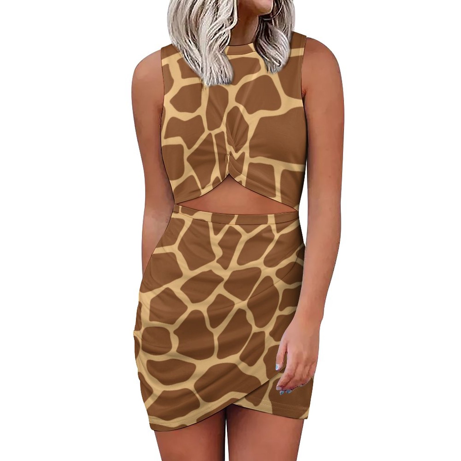 brown giraffe print dress Twist-Back Ribbed Bodycon Casual Midi Dress Red / XLarge main image 0