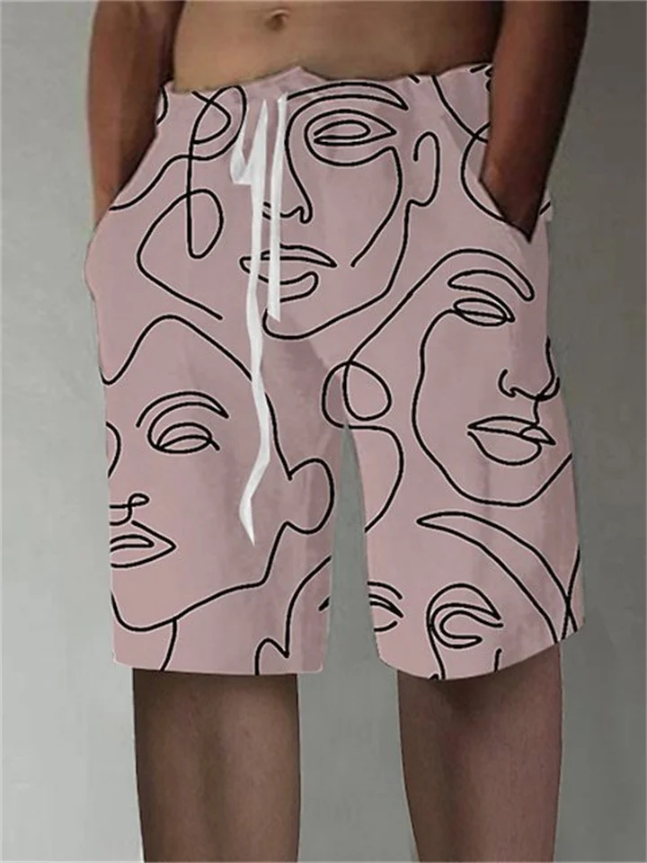 Men's Drawstring Shorts White Pink Character Print S M L XL 2XL 3XL 4XL 5XL