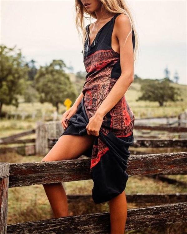 casual sleeveless round neck plus size printed dress p318006