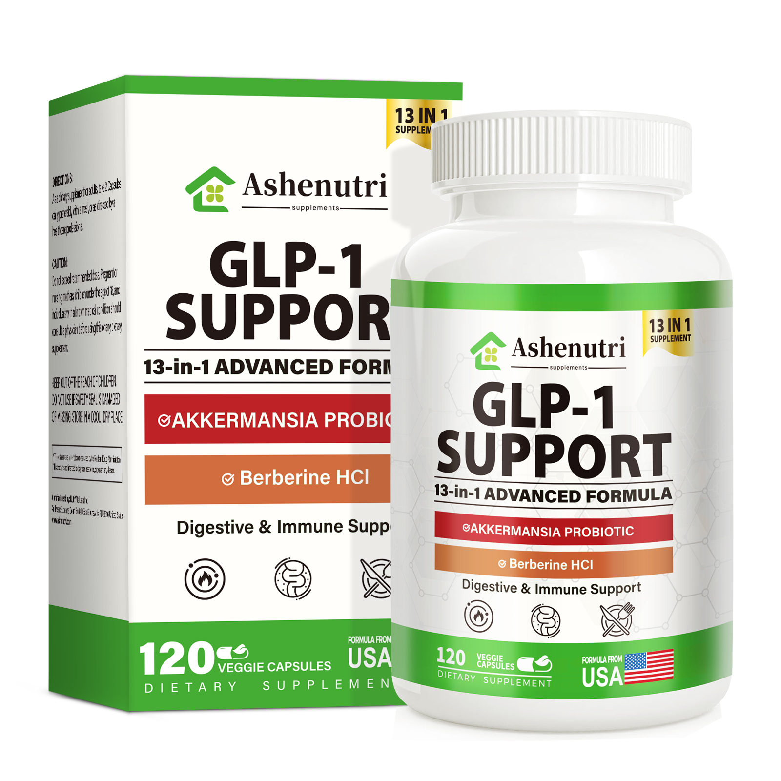 GLP-1 Supplement with Akkermansia Probiotic, Berberine HCI, Garcinia Cambogia, Apple Cider Vinegar, Green Tea Extract, 120 Capsules