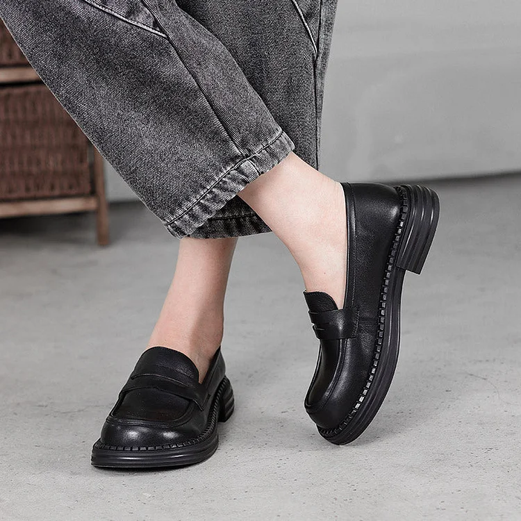 Big Toe Wide Fit Leather Penny Loafers in Black/Coffee shopify Stunahome.com