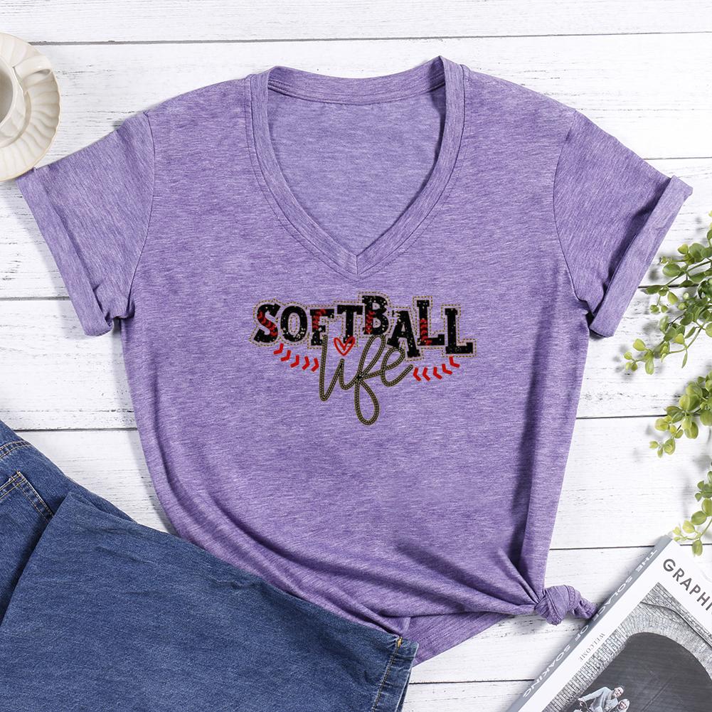 Softball V-neck T Shirt-Guru-buzz