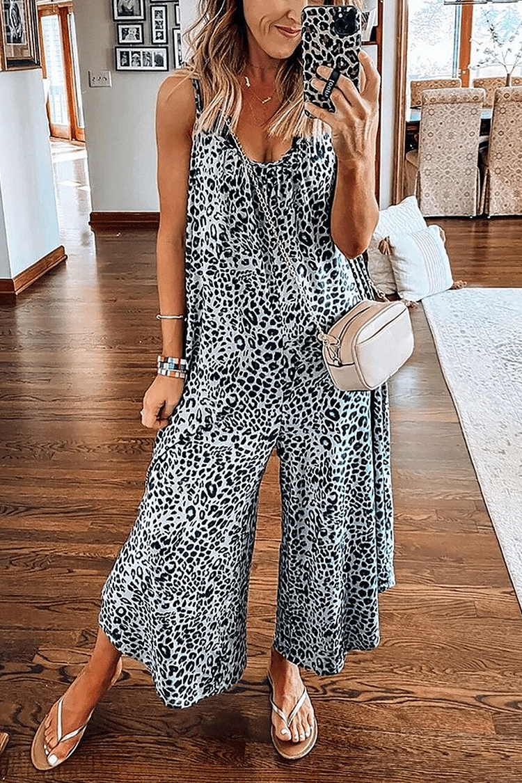 KarliDress Leopard Print Spaghetti Strap Loose Jumpsuit P12625