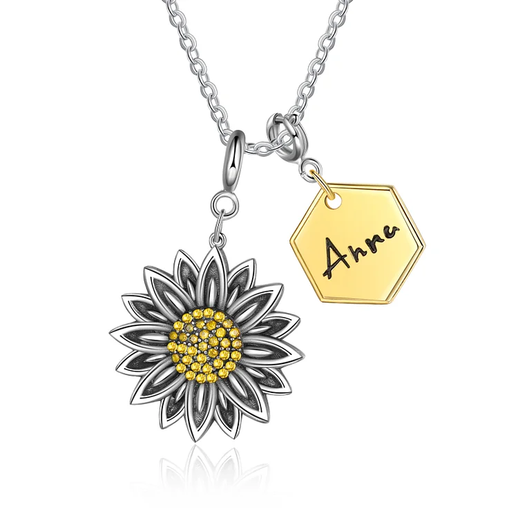 Personalized Sunflower Necklace Custom Name Necklace
