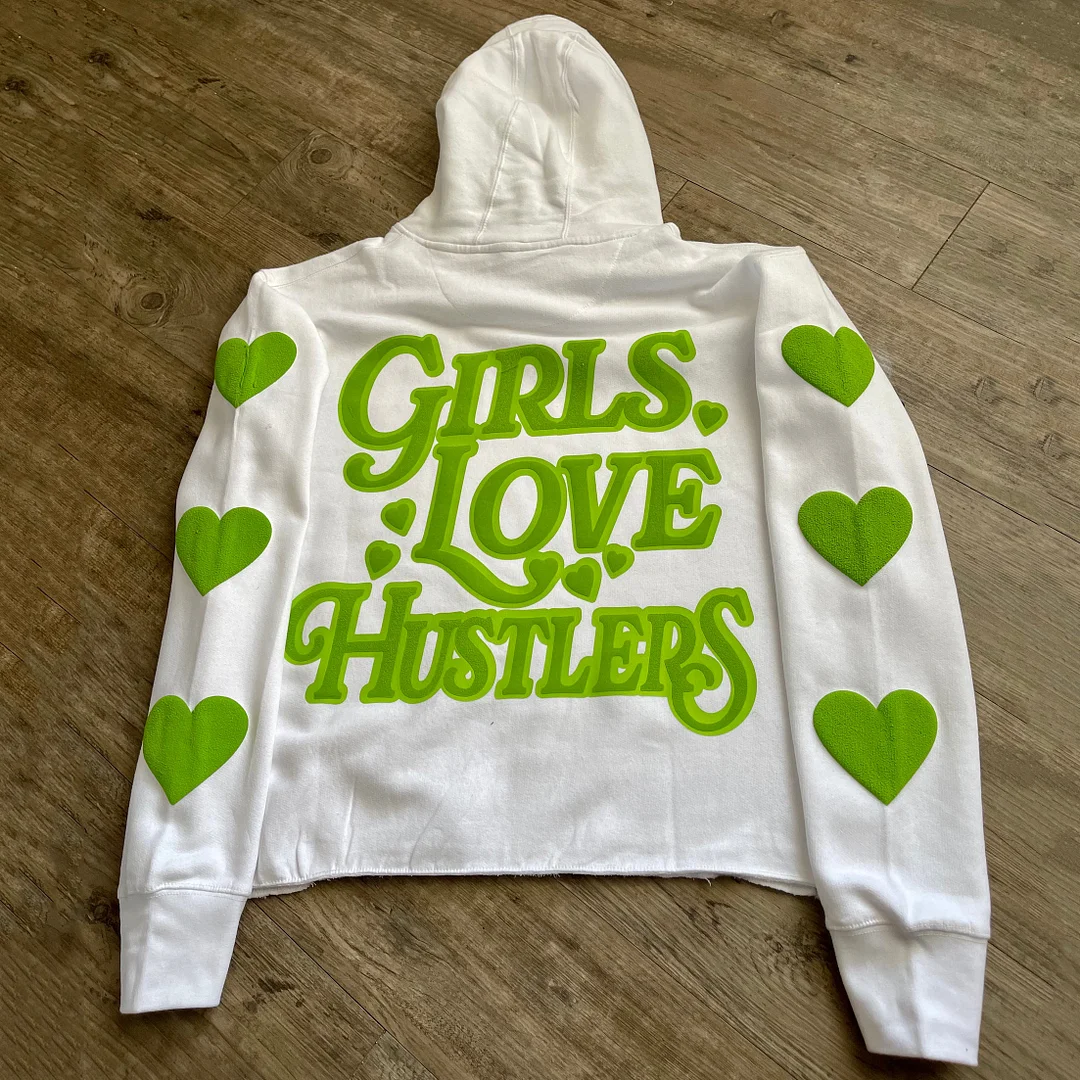 Girls Love Hustlers Print Long Sleeve Hoodie