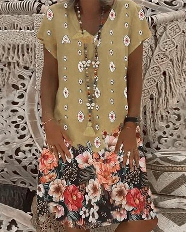 casual short sleeve v neck printed dresses p276556