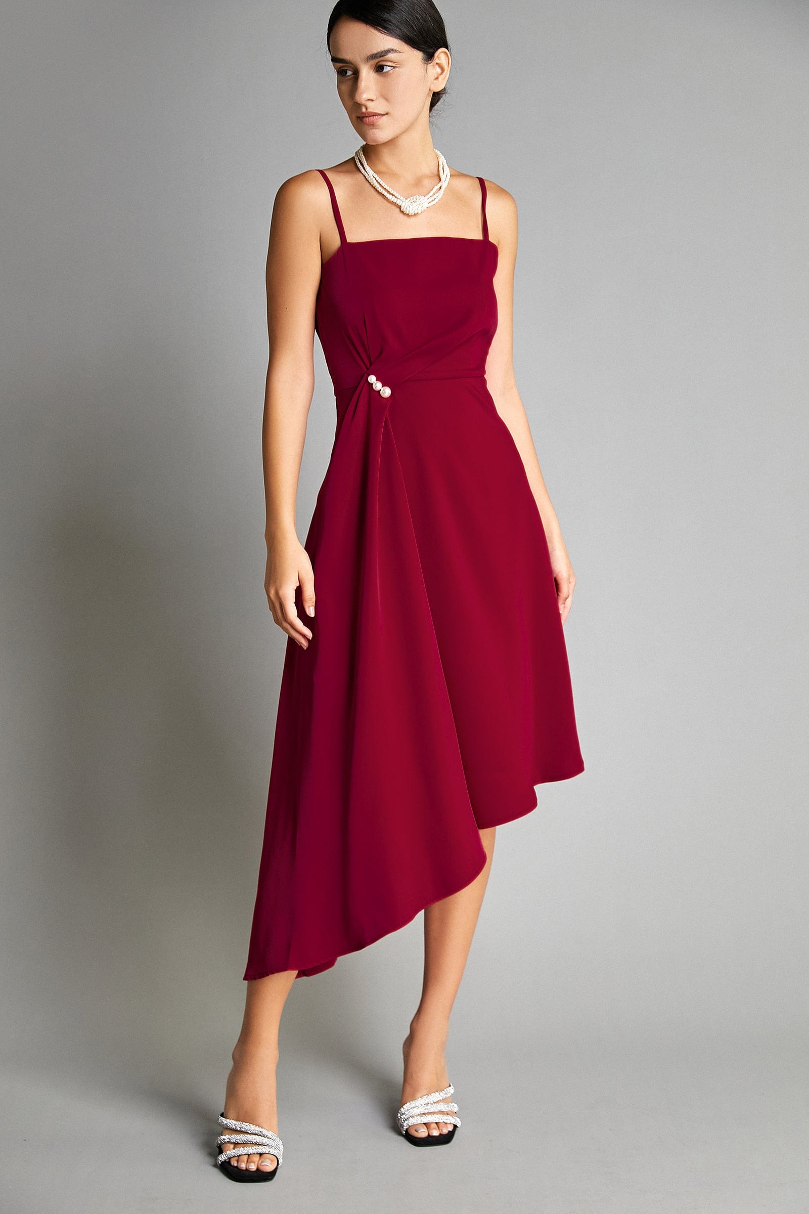 Dark Strap Asymmetric Hem Midi Dress | J.ING Midi Dresses