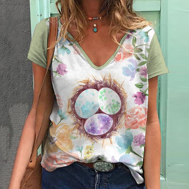 Casual Easter Egg Print Short Sleeve T-Shirt