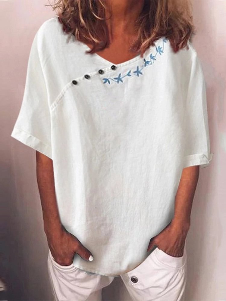 Bestdealfriday Casual Short Sleeve Floral Embroidered Tops 9392418