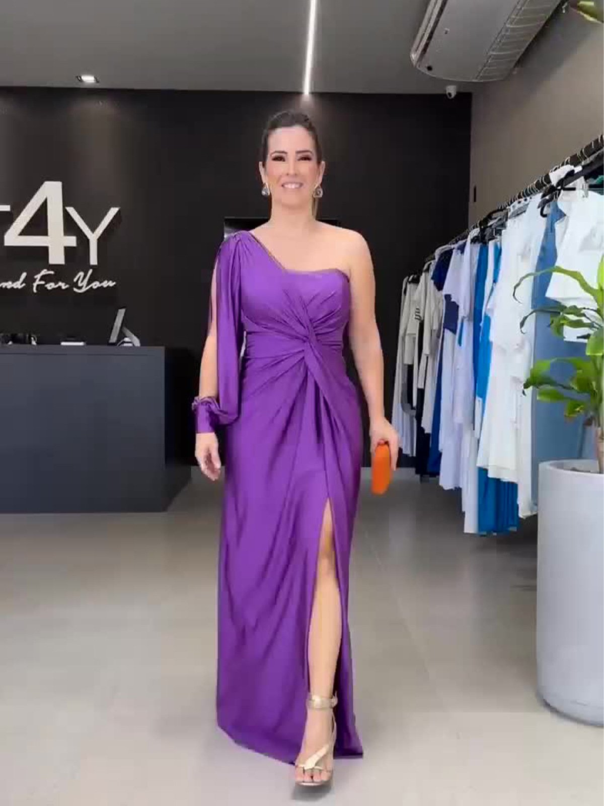 Elegant One Shoulder Sheer Hem Maxi Dress