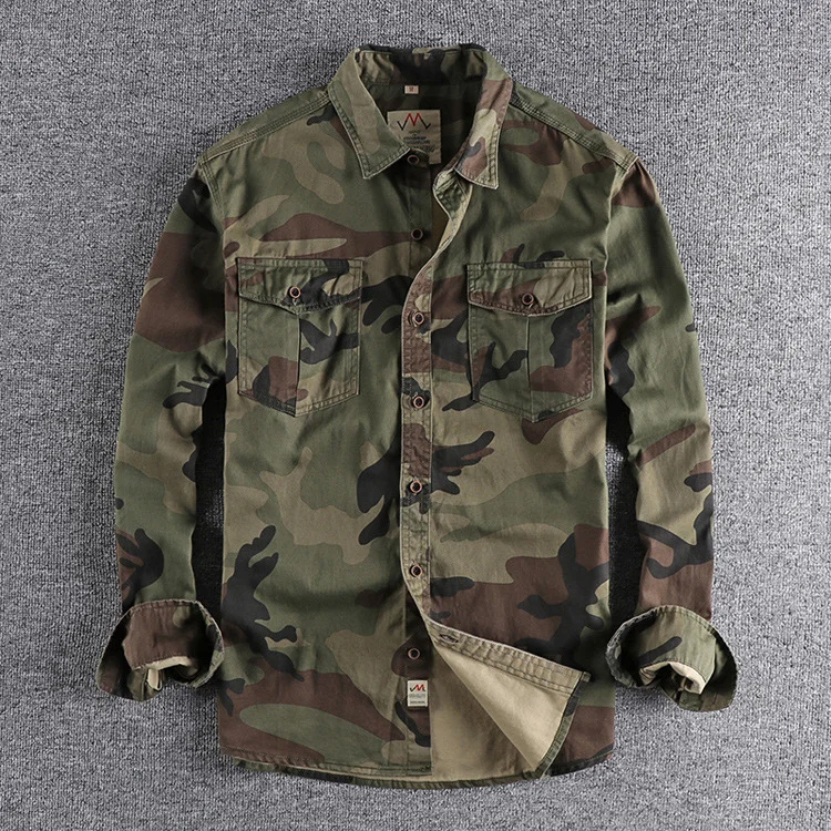 Broswear Men's Long Sleeve Camouflage Collar Street Causal Daily Shirts Jacket