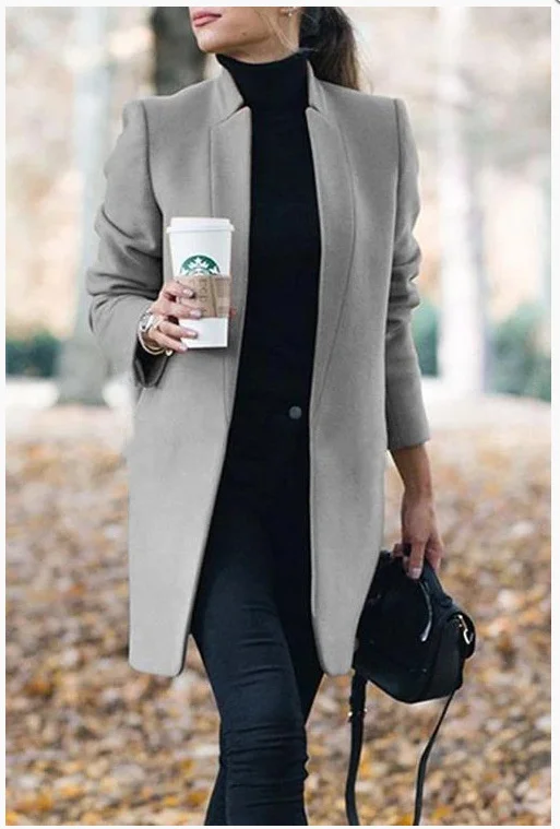 Solid Color Mandarin Collar Coat P15021