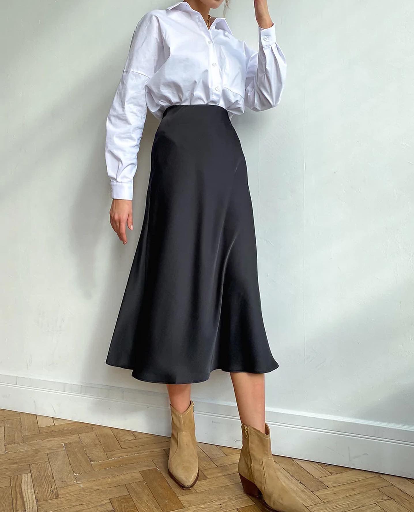 Jen Slit Satin Midi Skirt main image 0