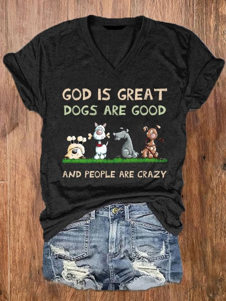 Comstylish Cute Puppy And Letters Print V Neck T Shirt