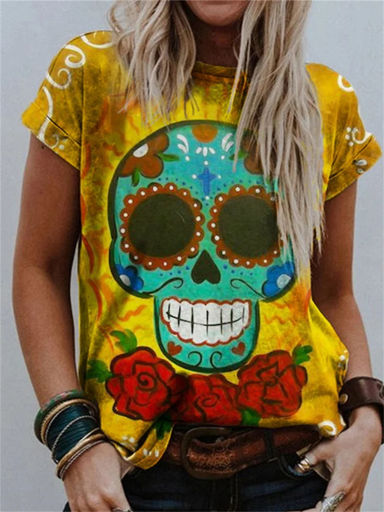 Vefave Day Of The Dead Sugar Skull Art T Shirt