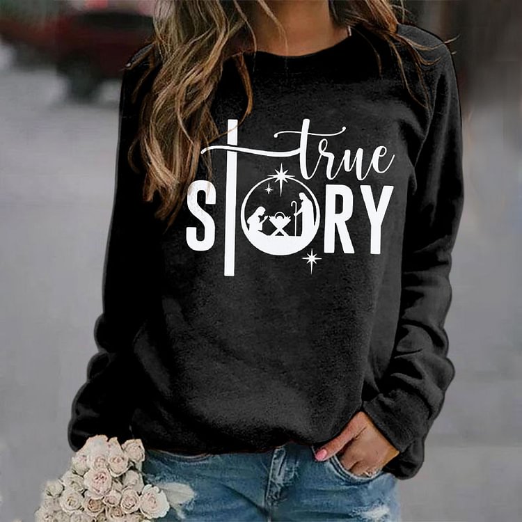 Comstylish True Story Slogan Print Women's Sweatshirt