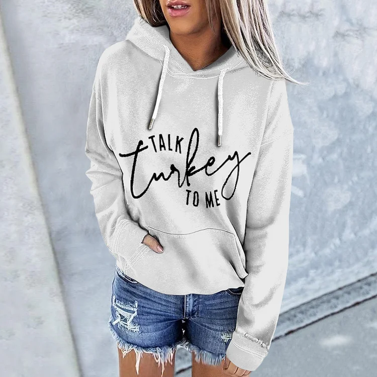 Vefave Talk Turkey To Me Print Long Sleeve Hoodie
