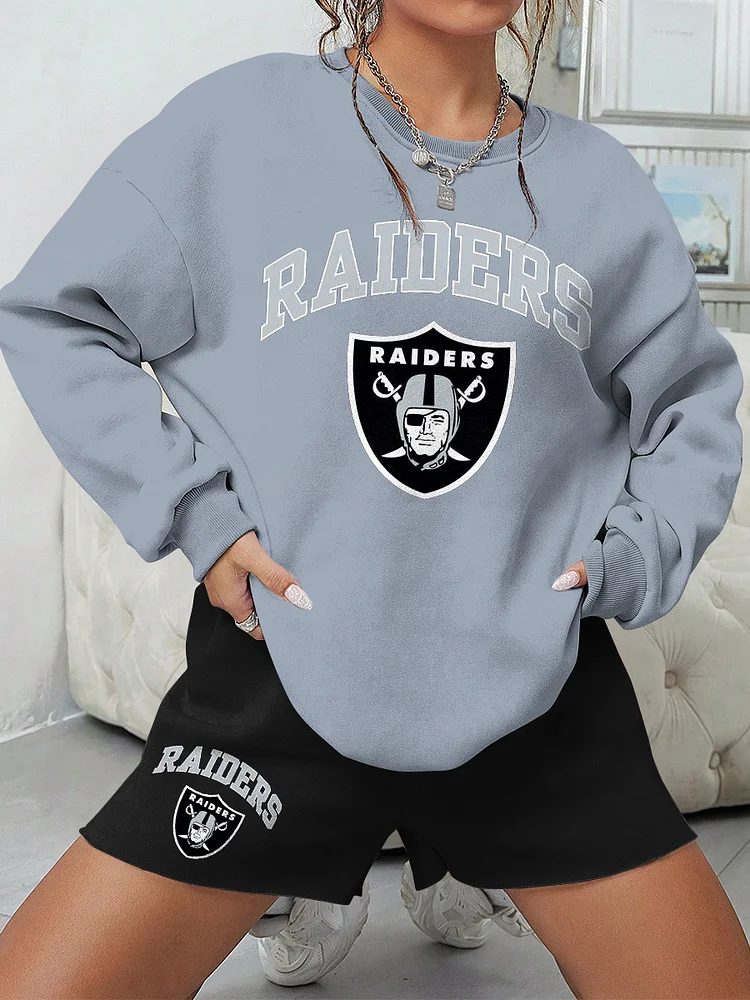 Raiders Print Football Sweatshirt & Shorts Set