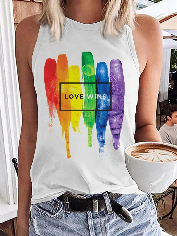 Colourful Rainbow Love Wins Printed Tank Top