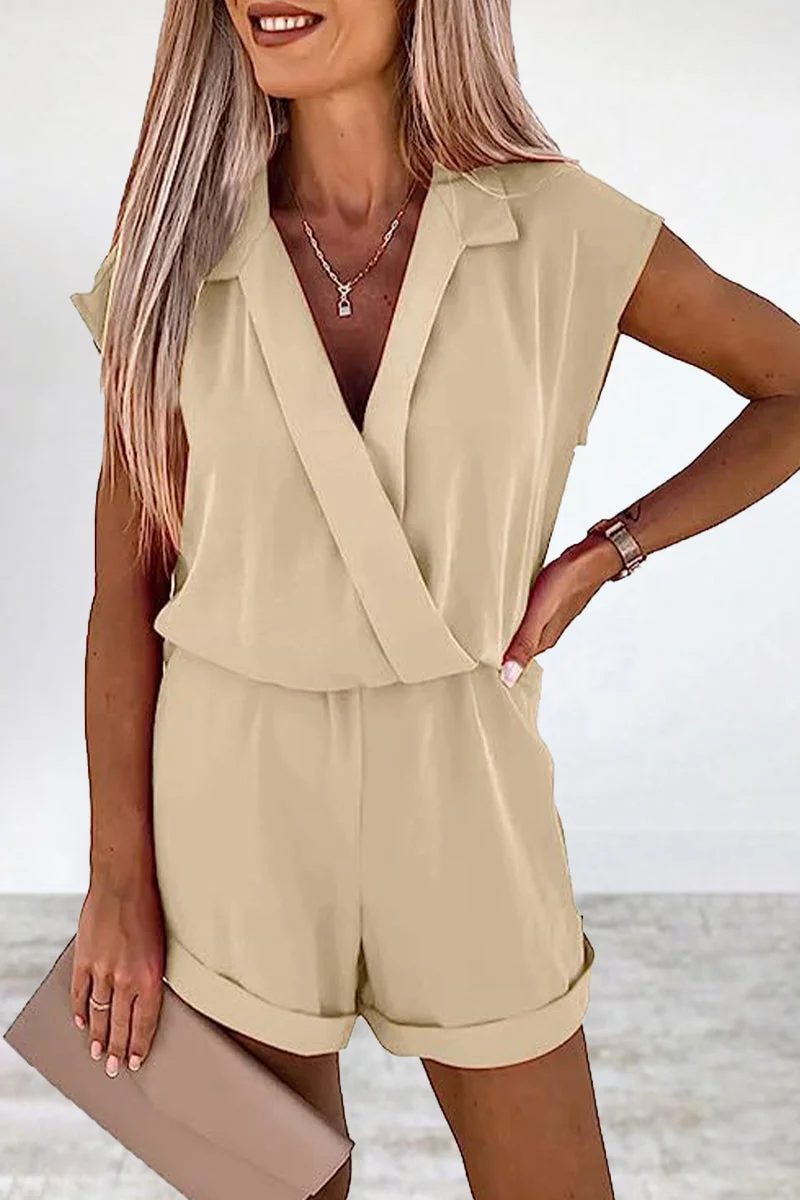 Casual Solid Solid Color V Neck Loose Rompers
