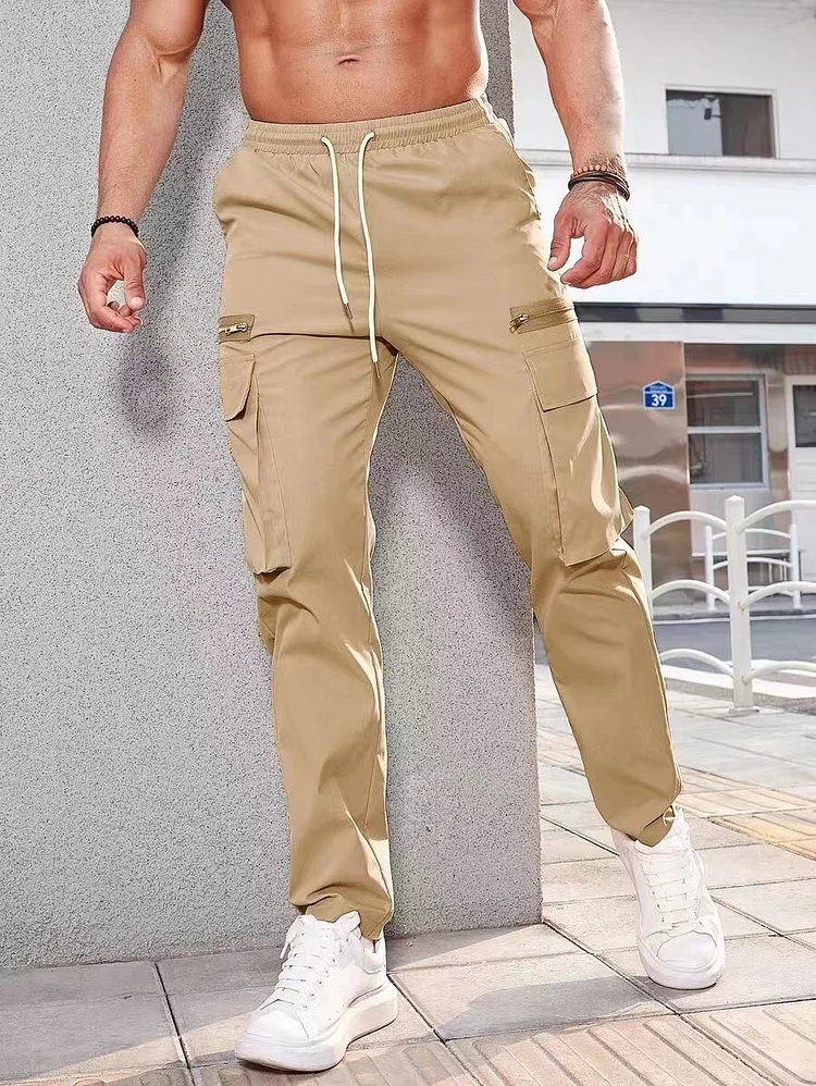 Men's sport zipper decorative cargo pants waist drawstring men's plus-size woven cargo pants_ ecoleips_old