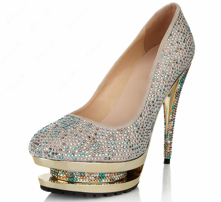 Luxury Prom High Heels Multicolor Rhinestones Platform Pumps |FSJ Shoes