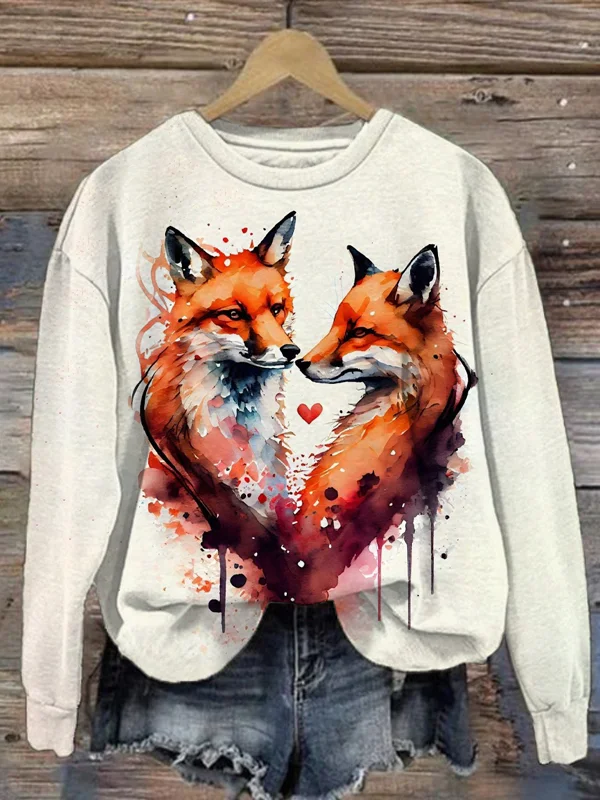 Comstylish Forest Fox Watercolor Linen Blend Sweatshirt