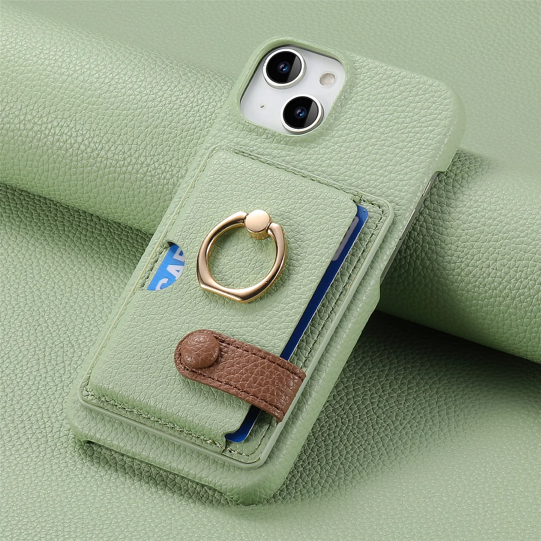 Leather Phone Case With Cards Slot,Finger Ring And Kickstand For IPhone 14/14 Pro/14 Pro Max/14 Plus/13/13 Pro/13 Pro Max/15/15 Plus/15 Pro/15 Pro Max