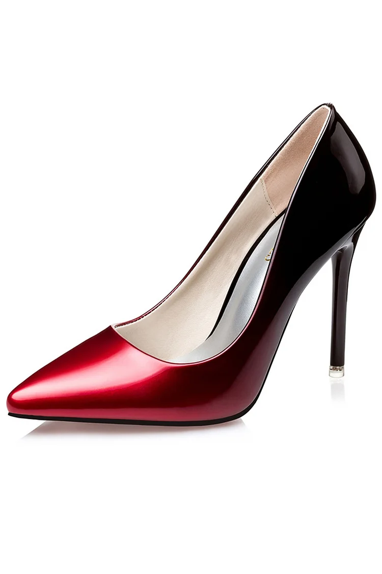 1950s Claret Formal Gradient Pointed Patent PU Leather High Heel Pumps