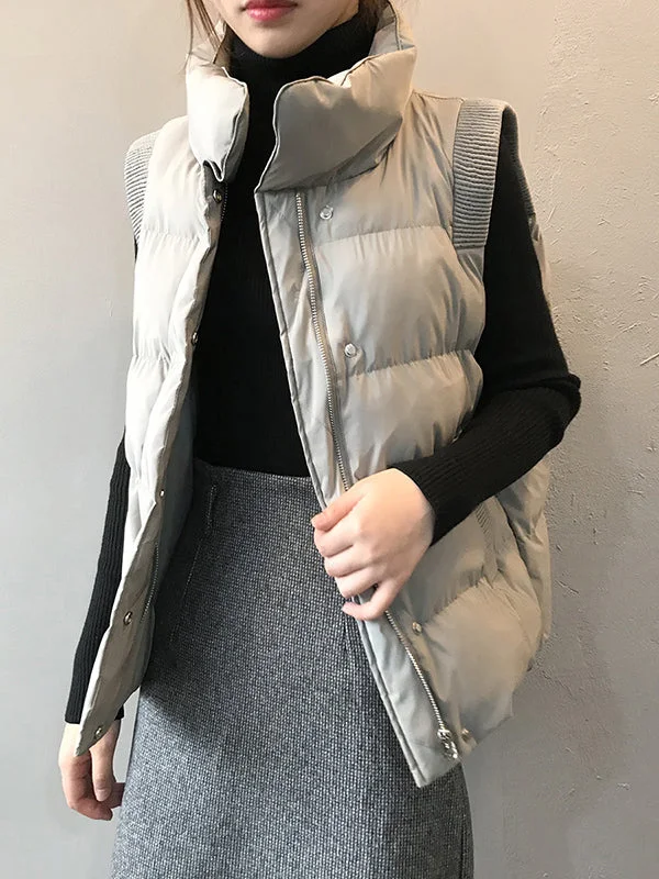 Casual Loose Solid Color Stand Collar Vest Outerwear Padded Coat/Down Coat