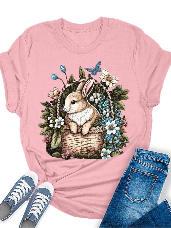 Casual Easter Bunny Print T-Shirt socialshop